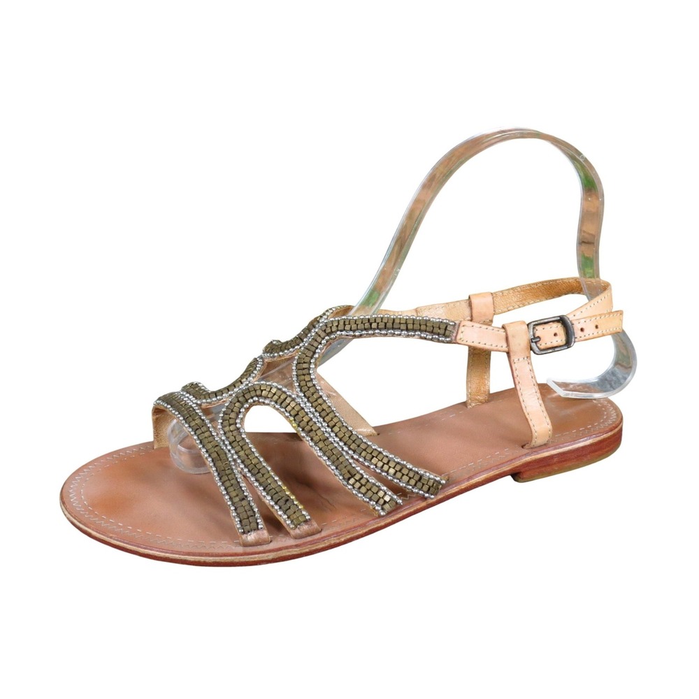 Jasper & Jeera Women Gladiator Sandal Size 7 Casual Summer Tan‎ Leather Beaded